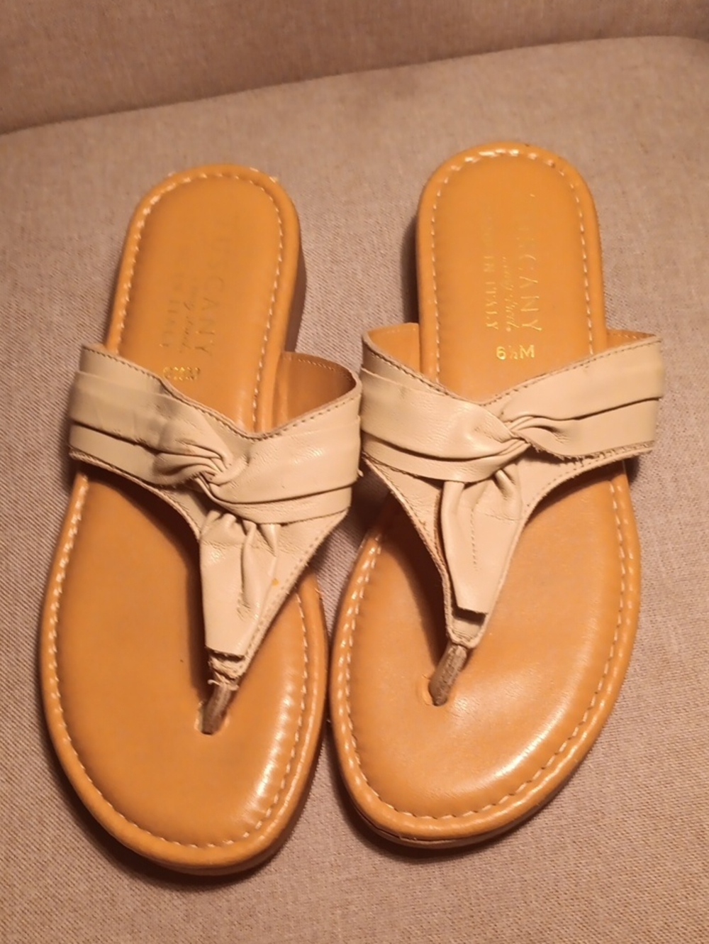 easy street Tan Knotted Thong Sandals
